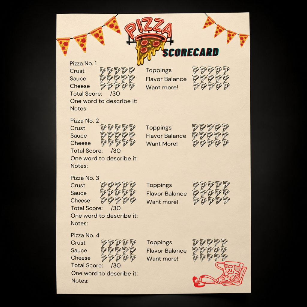 Pizza Tasting Scorecard, Party Game for Kids, Pizza Rating Sheet, Printable Instant Download PDF