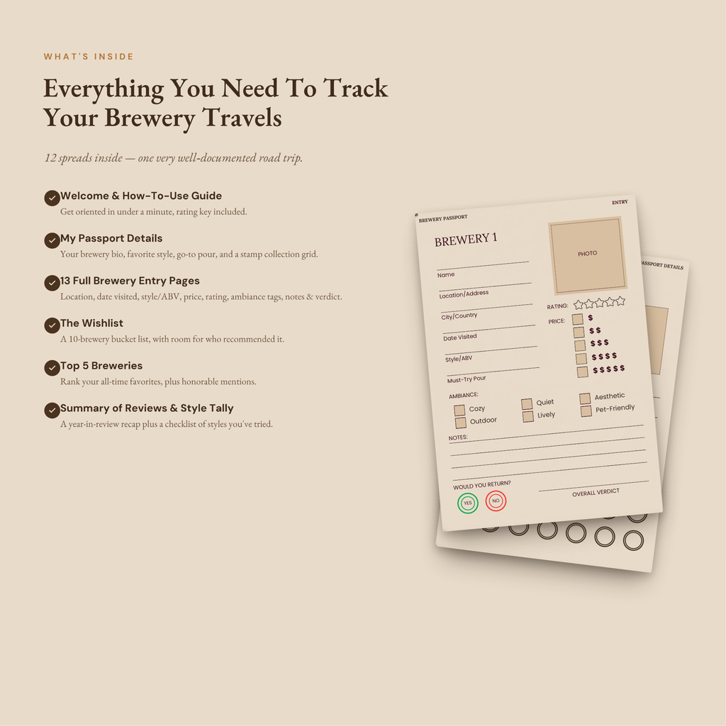 Brewery Passport Journal, Brewery Visit Tracker, Road Trip Gift (Digital Download)