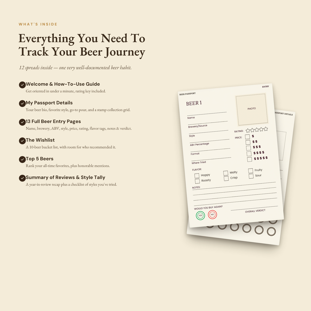 Beer Passport Tasting Journal, Craft Beer Tracker, Brewery Visit Log (Digital Download)