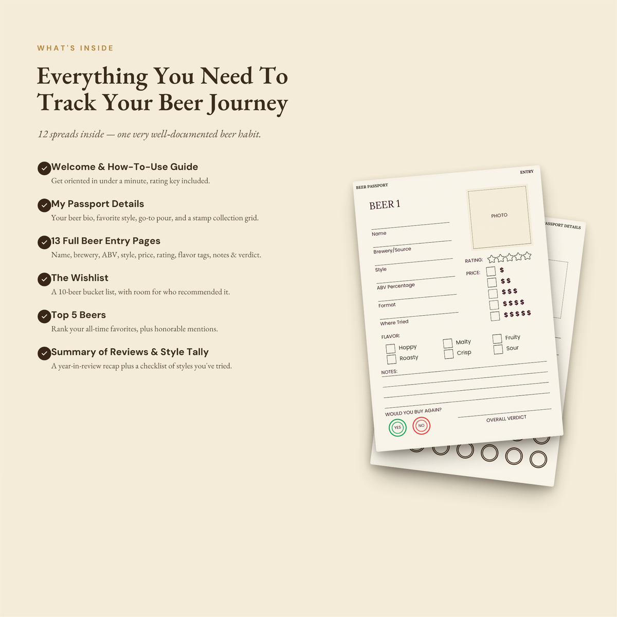 Beer Passport Tasting Journal, Craft Beer Tracker, Brewery Visit Log (Digital Download)