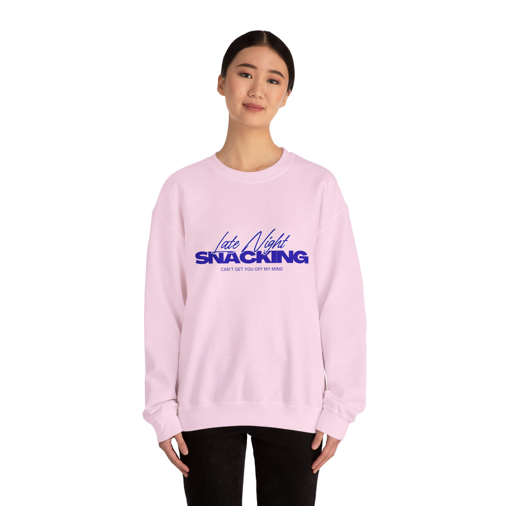 Late Night Snacking Retro Script Neon Blue Sweatshirt | Music Lyrics Snacks