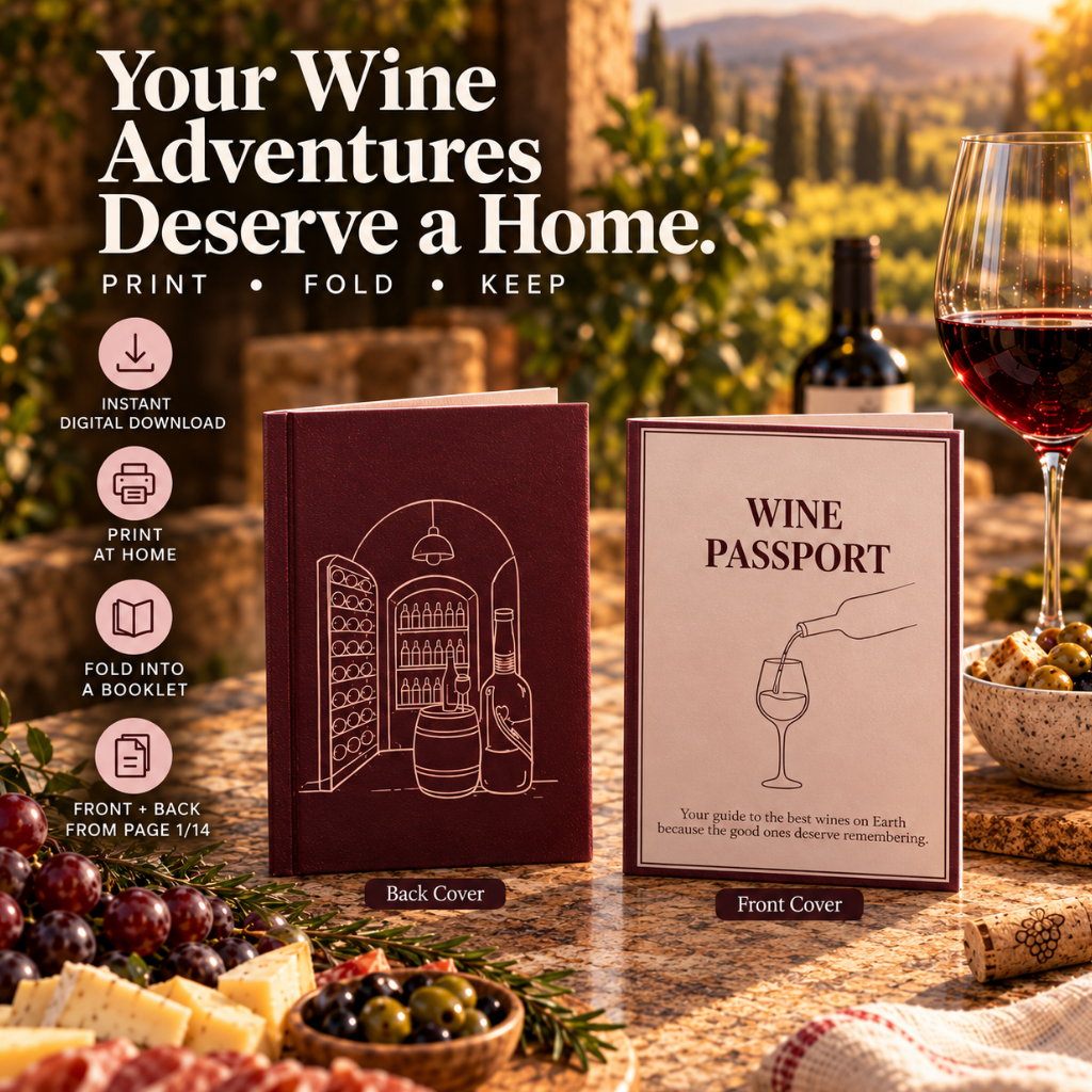 Wine Passport Tasting Journal, Winery Visit Tracker, Gift for Wine Lover (Digital Download)