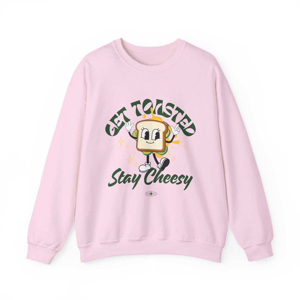 Get Toasted Stay Cheesy Sweatshirt, Cozy Graphic Crewneck, Cute Foodie Apparel, Funny Gift, Unisex Casual Wear
