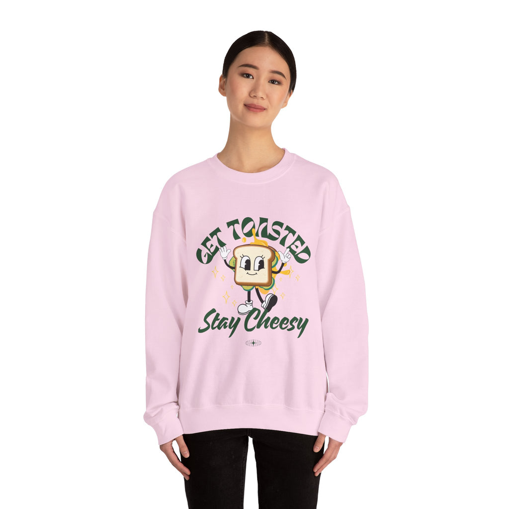 Get Toasted Stay Cheesy Sweatshirt, Cozy Graphic Crewneck, Cute Foodie Apparel, Funny Gift, Unisex Casual Wear