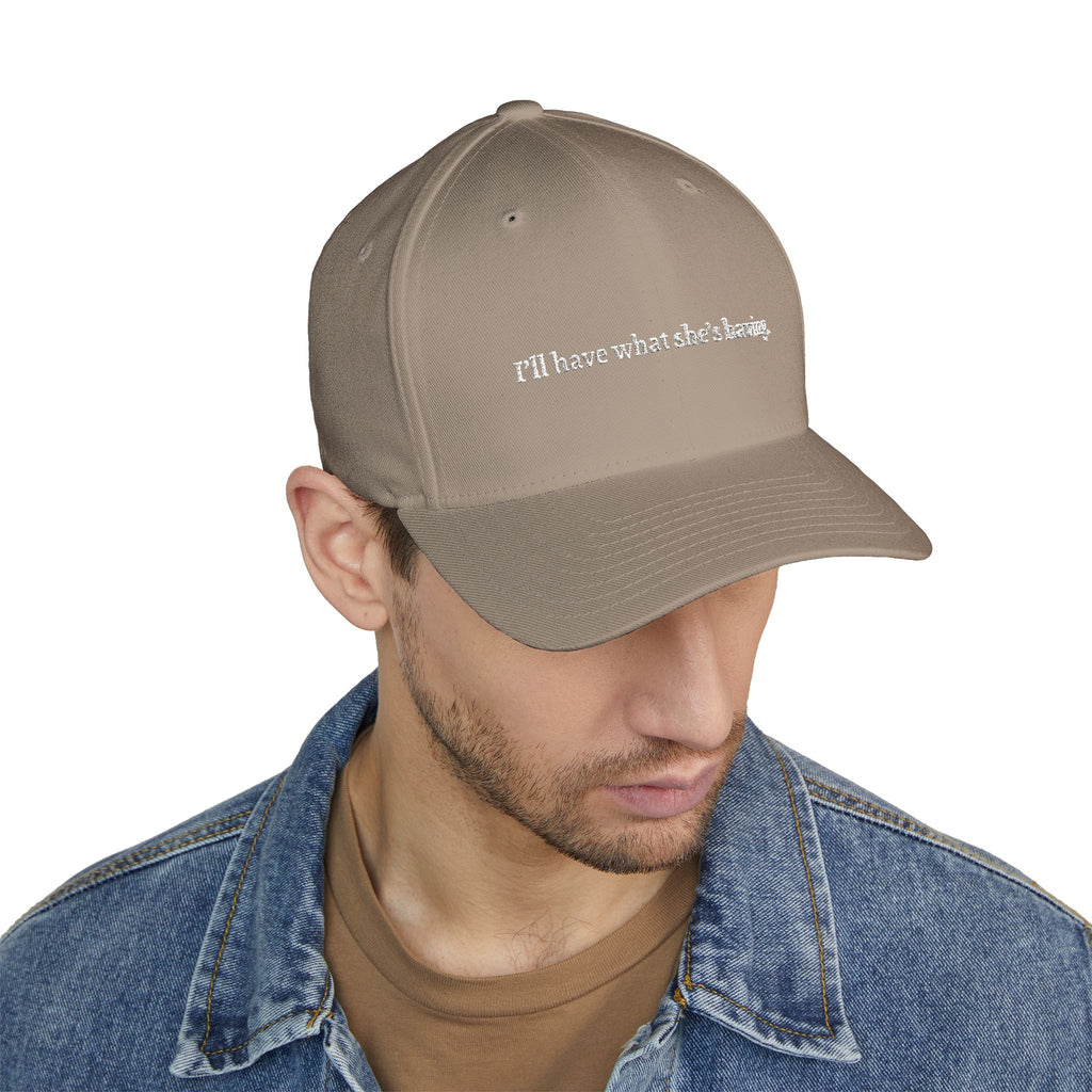 i'd have what she's having Embroidered Cap | Script Text Baseball Hat