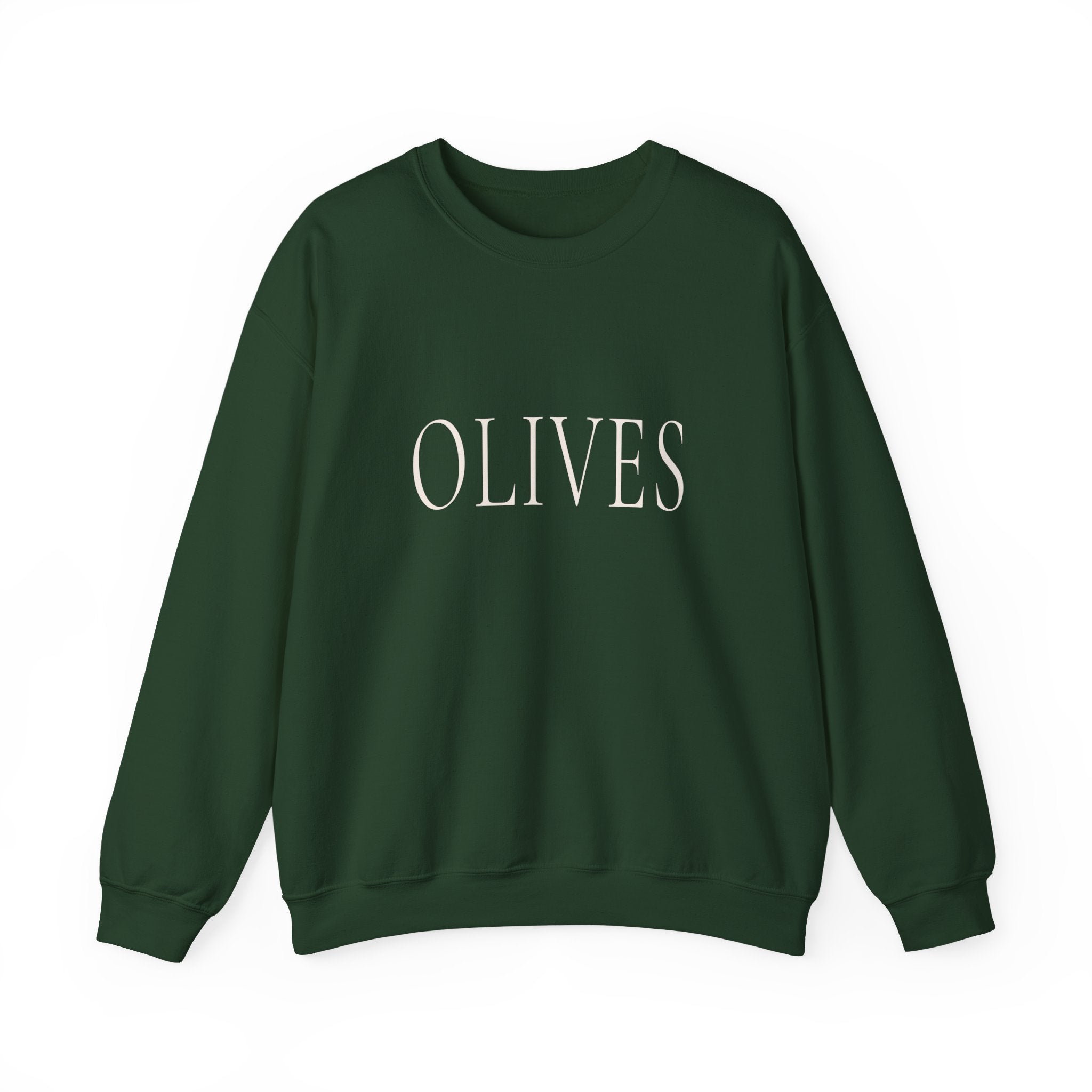 OLIVES Crewneck Sweatshirt - Minimalist Vegan Kitchen Tee for Food Lovers