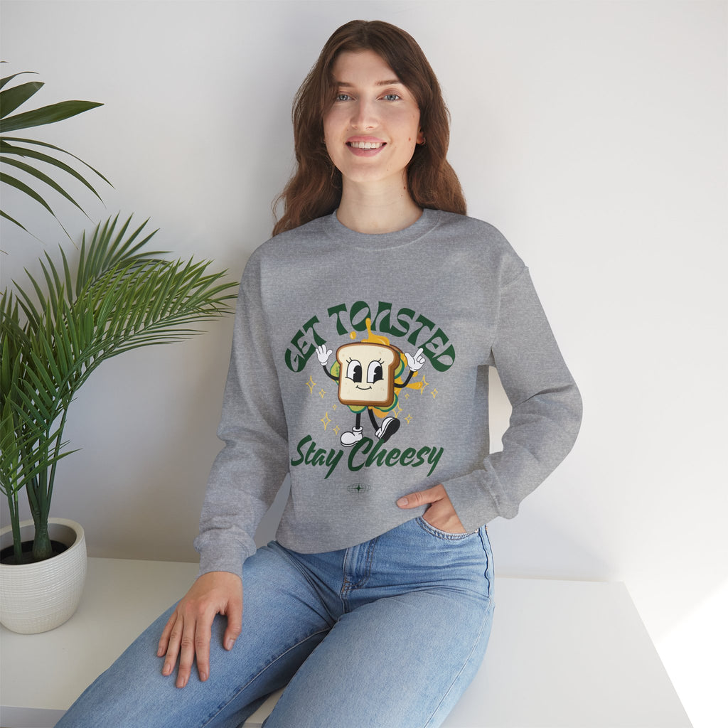 Get Toasted Stay Cheesy Sweatshirt, Cozy Graphic Crewneck, Cute Foodie Apparel, Funny Gift, Unisex Casual Wear