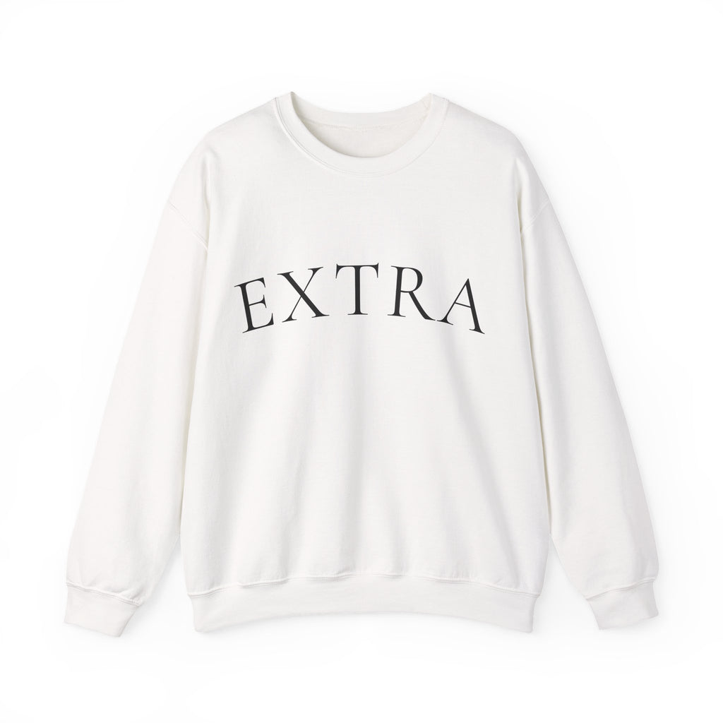 EXTRA Crewneck Sweatshirt - Minimal White Pullover with 'EXTRA' Text