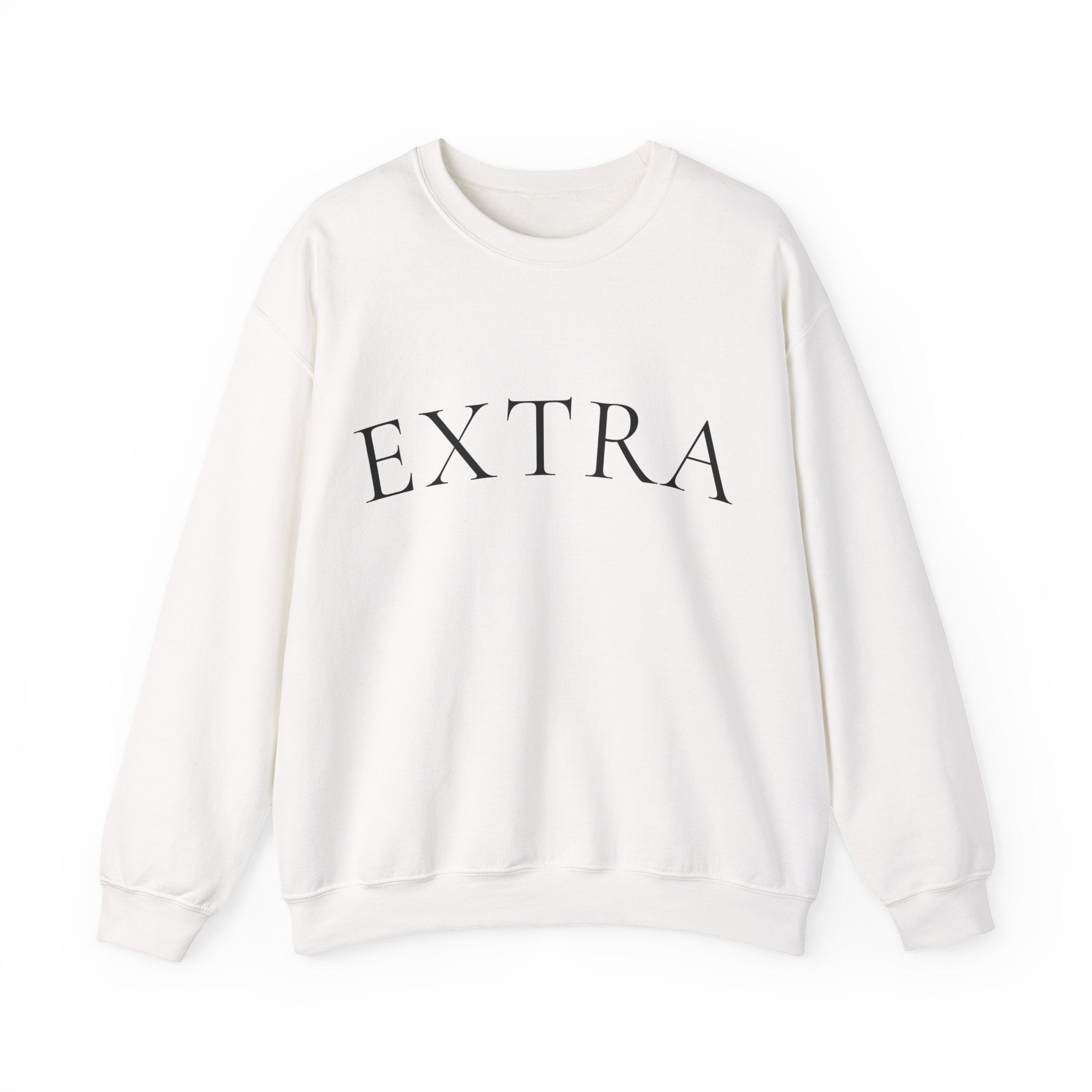 EXTRA Crewneck Sweatshirt - Minimal White Pullover with 'EXTRA' Text