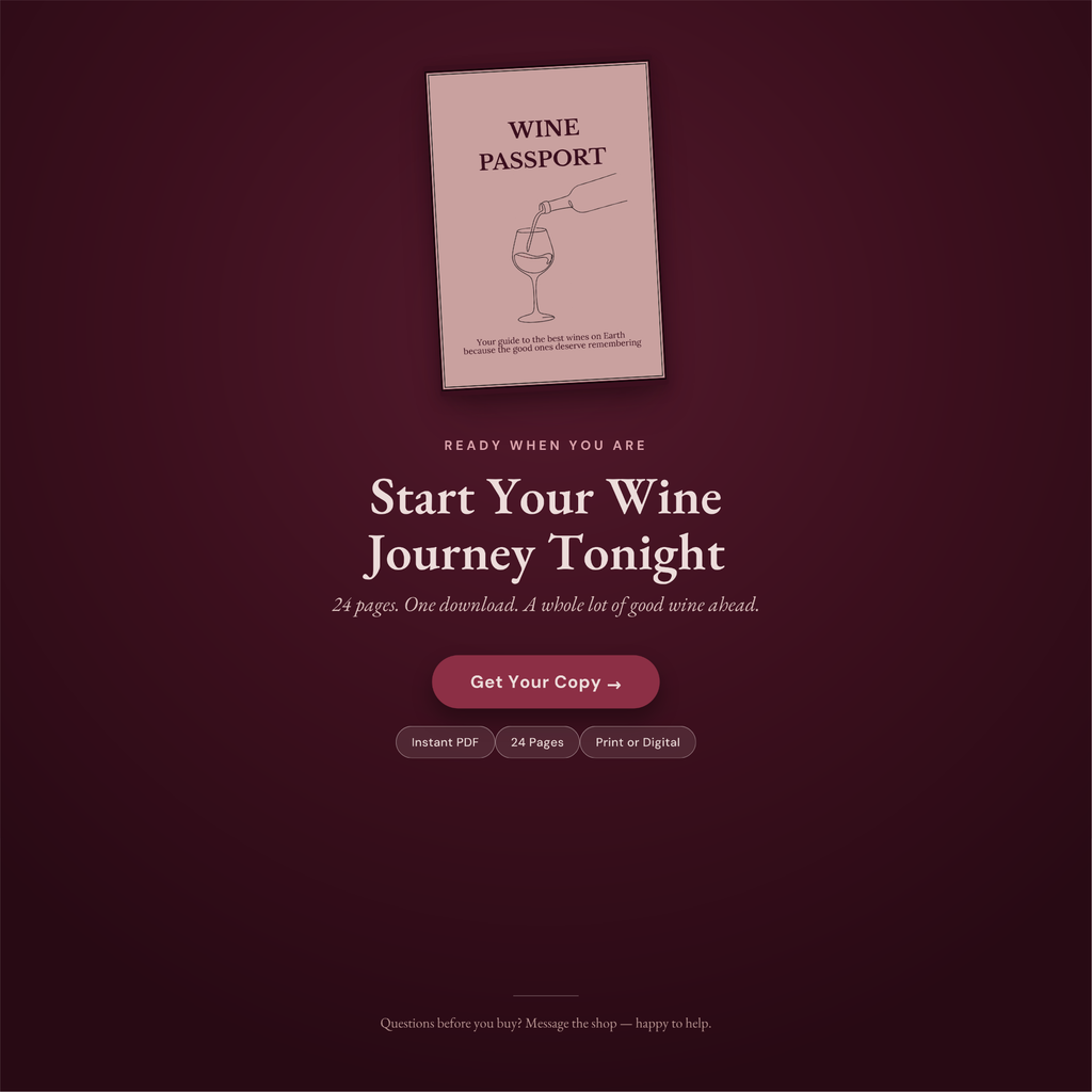 Wine Passport Tasting Journal, Winery Visit Tracker, Gift for Wine Lover (Digital Download)