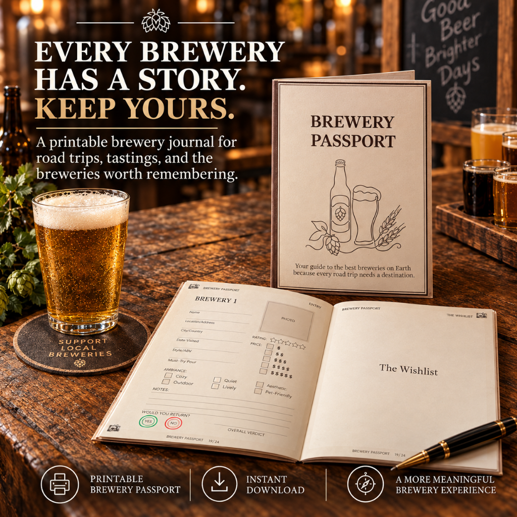Brewery Passport Journal, Brewery Visit Tracker, Road Trip Gift (Digital Download)
