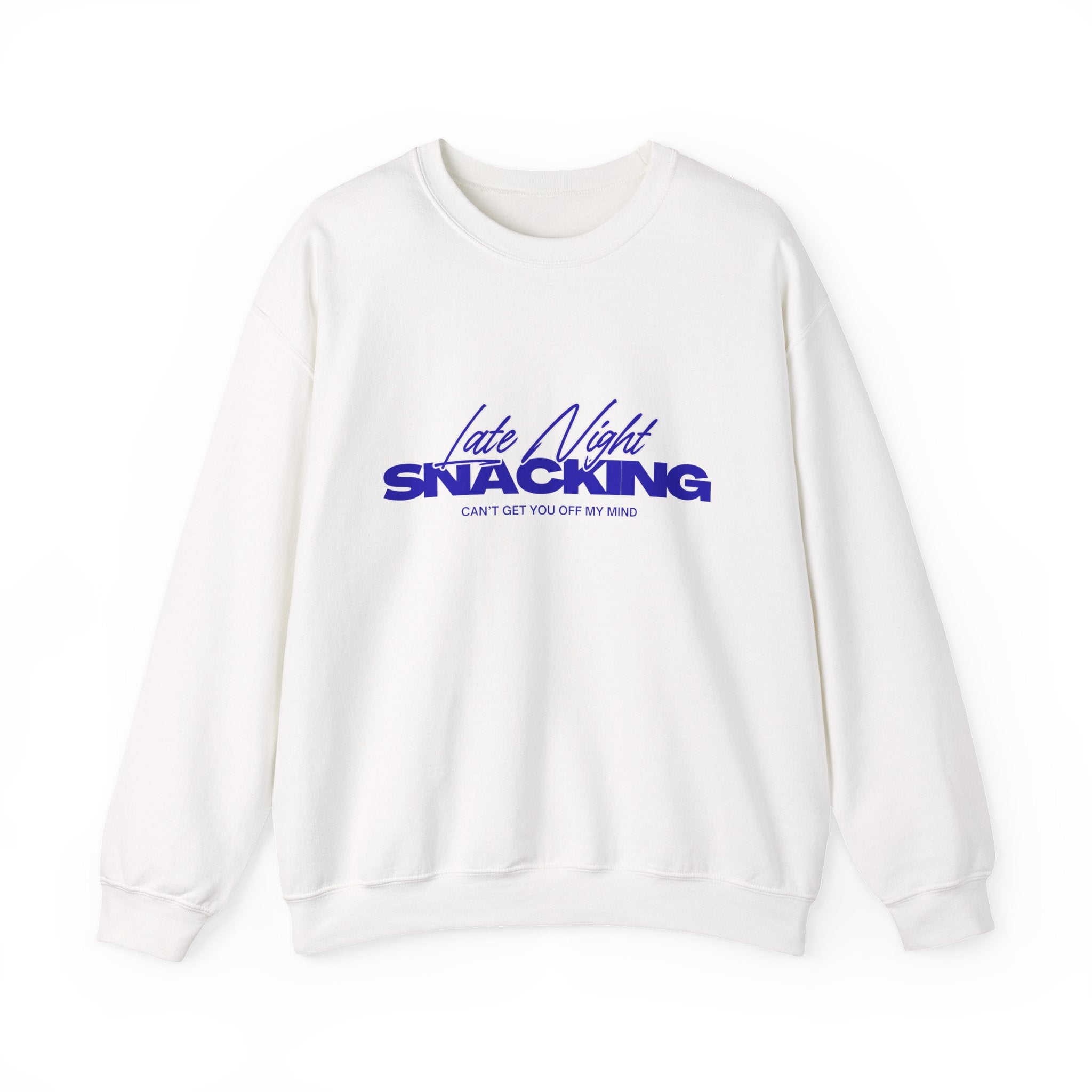 Late Night Snacking Retro Script Neon Blue Sweatshirt | Music Lyrics Snacks