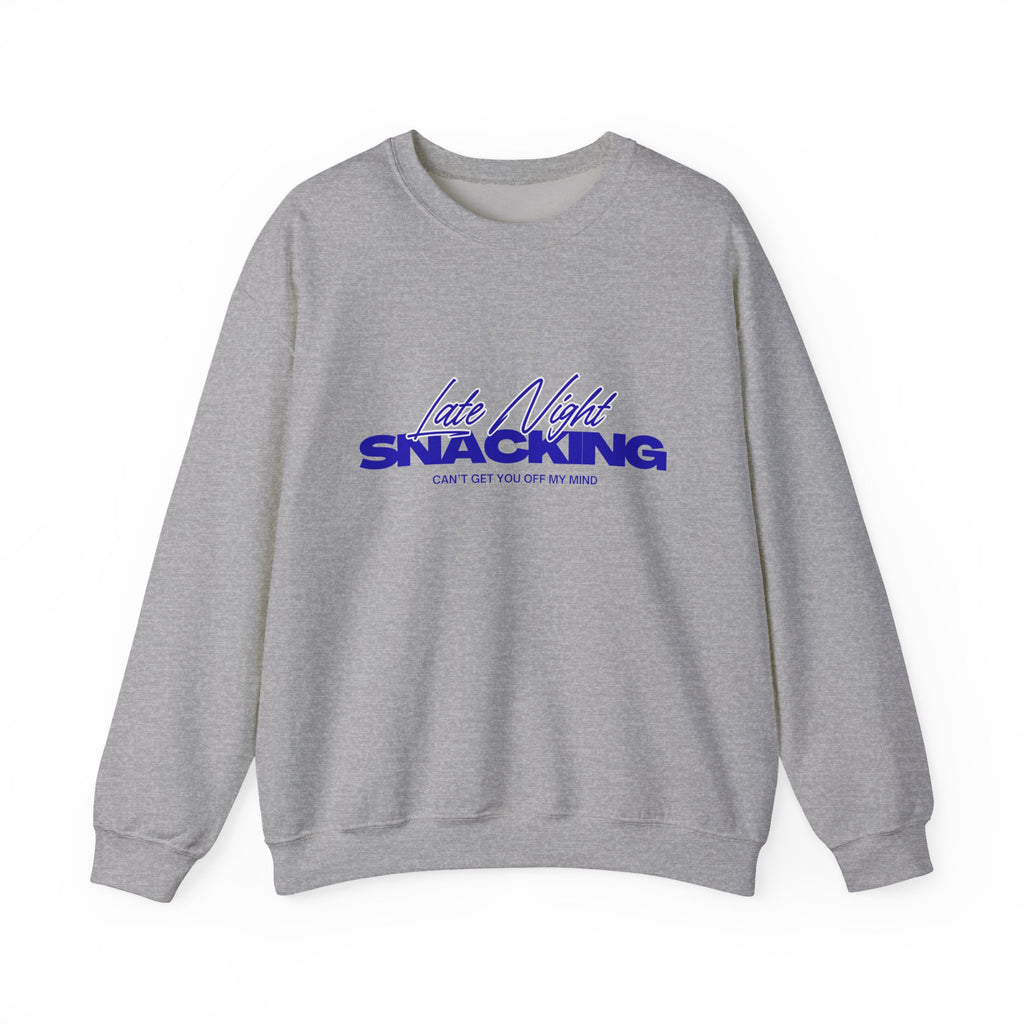 Late Night Snacking Retro Script Neon Blue Sweatshirt | Music Lyrics Snacks