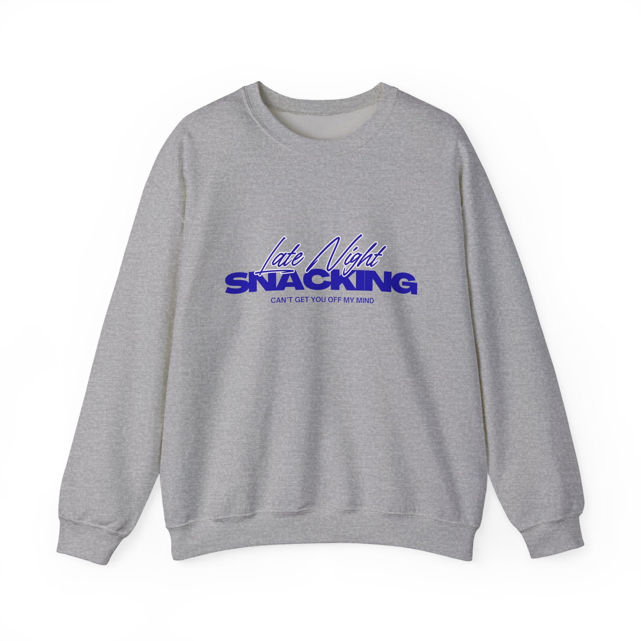 Late Night Snacking Retro Script Neon Blue Sweatshirt | Music Lyrics Snacks