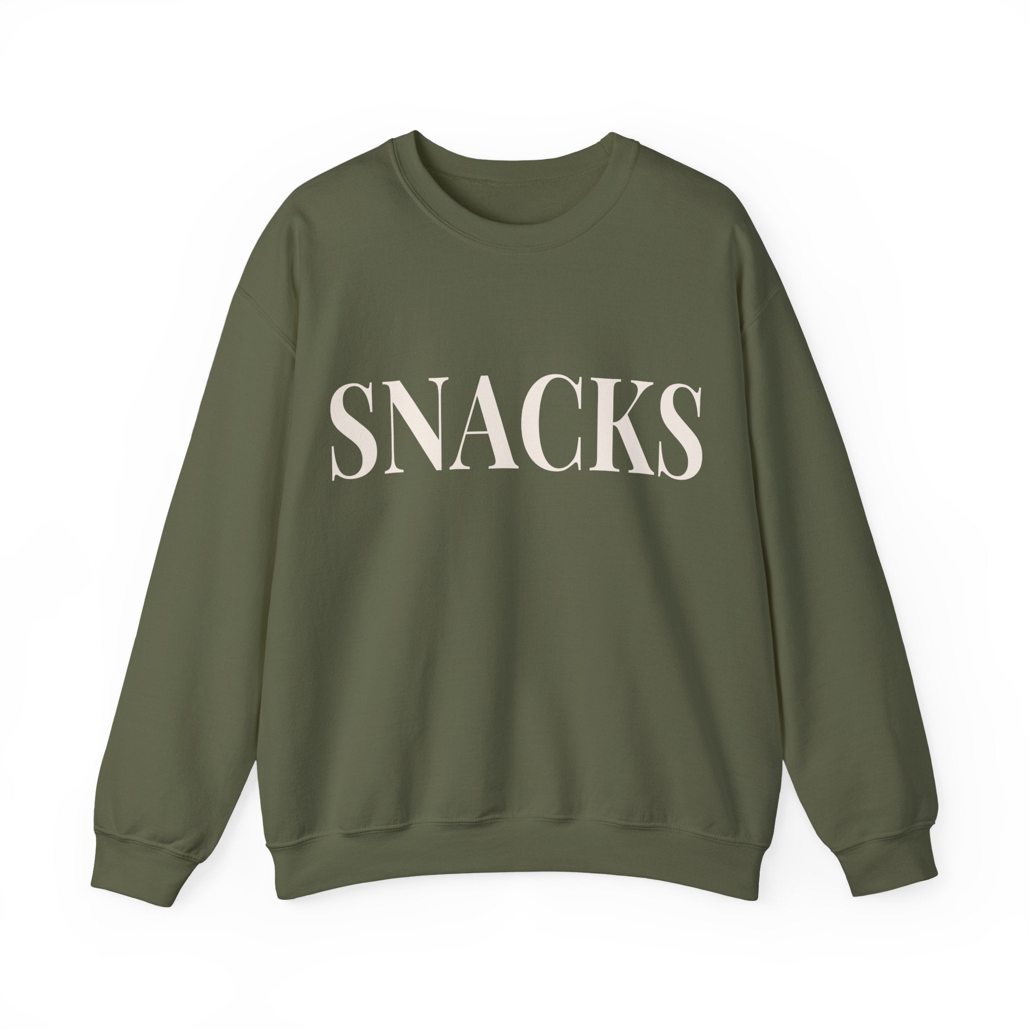 SNACKS Crewneck Sweatshirt — Minimal Foodie Graphic Pullover