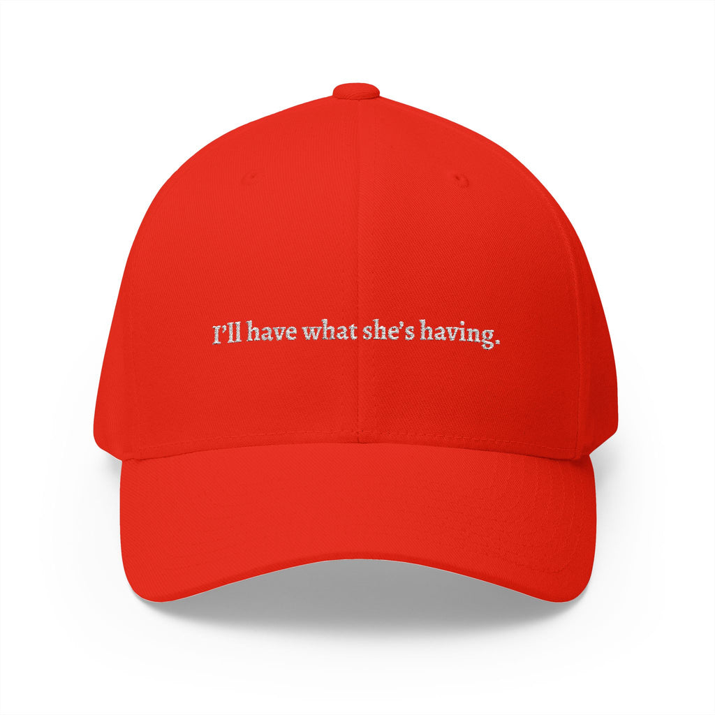 i'd have what she's having Embroidered Cap | Script Text Baseball Hat