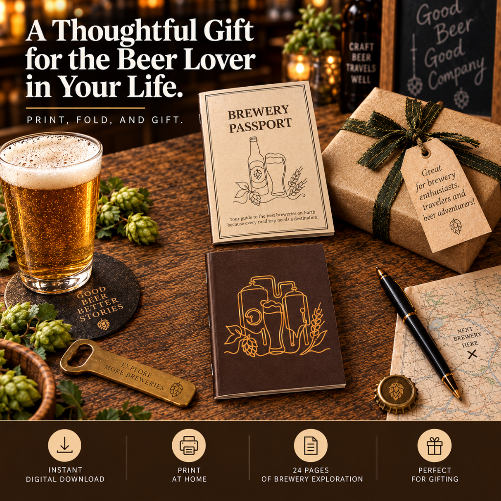 Brewery Passport Journal, Brewery Visit Tracker, Road Trip Gift (Digital Download)