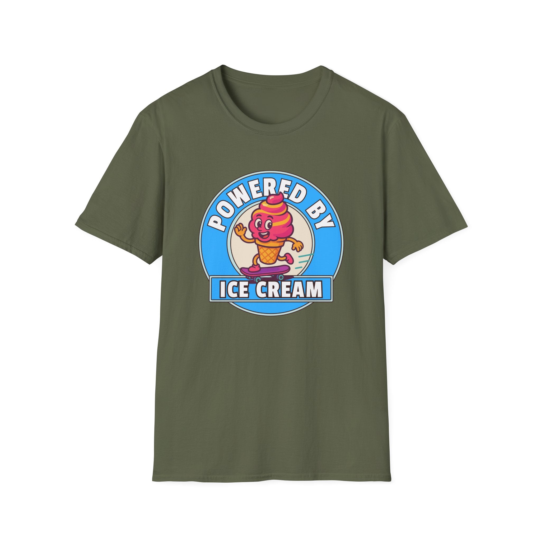 Powered by Ice Cream T-Shirt | Cute Cartoon Ice Cream Cone Logo
