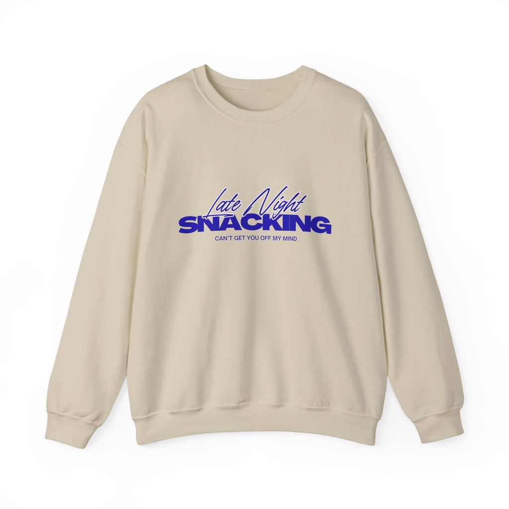 Late Night Snacking Retro Script Neon Blue Sweatshirt | Music Lyrics Snacks