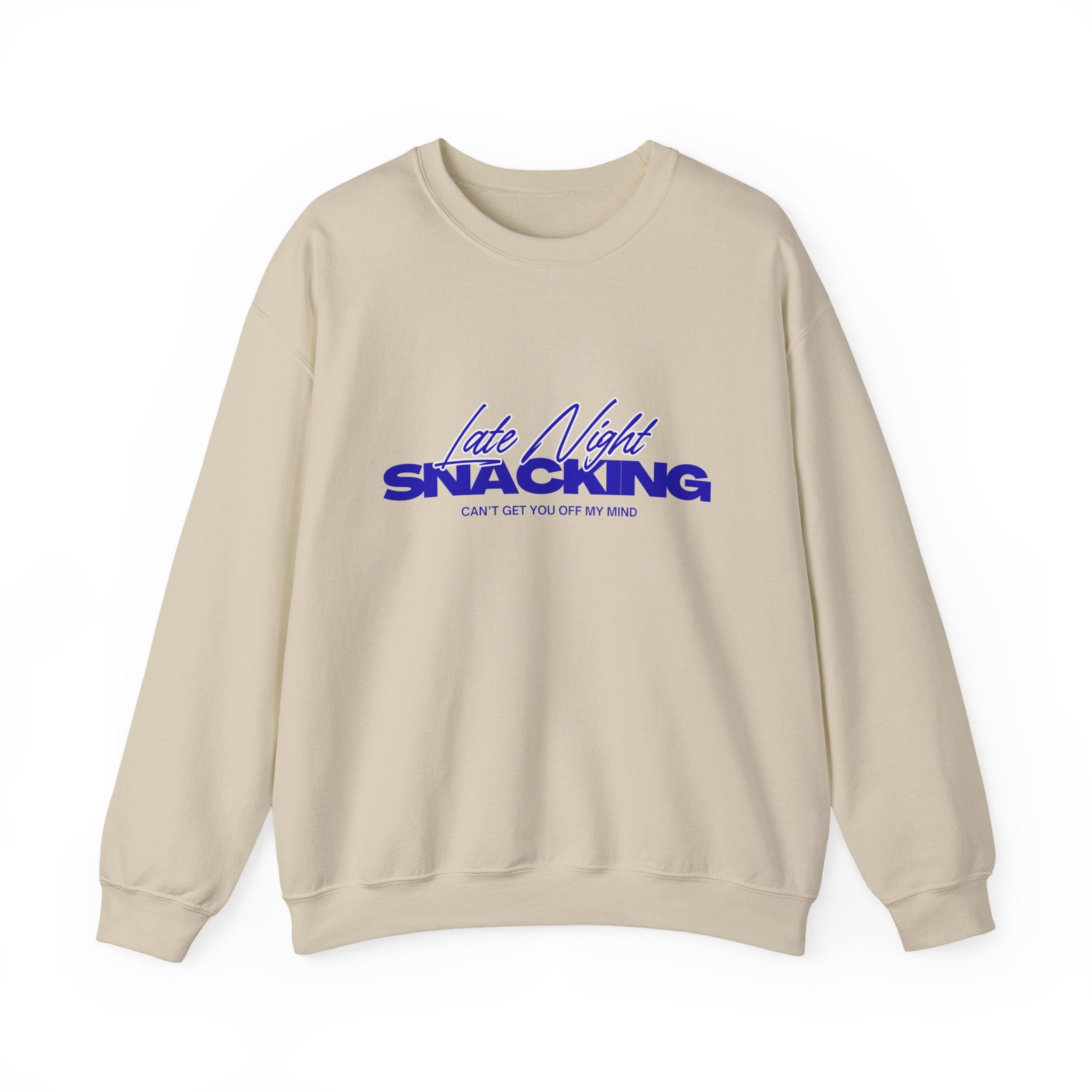 Late Night Snacking Retro Script Neon Blue Sweatshirt | Music Lyrics Snacks
