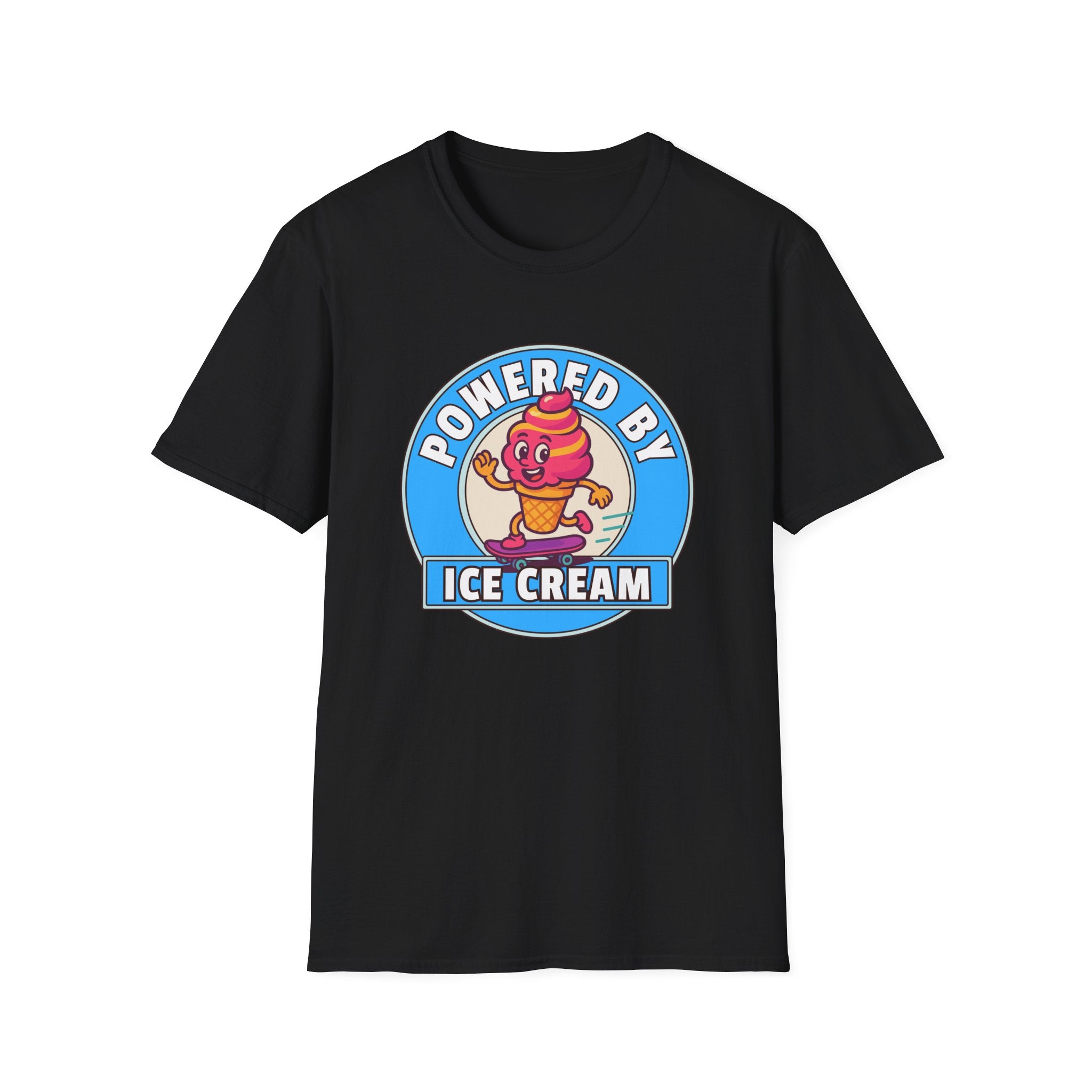 Powered by Ice Cream T-Shirt | Cute Cartoon Ice Cream Cone Logo
