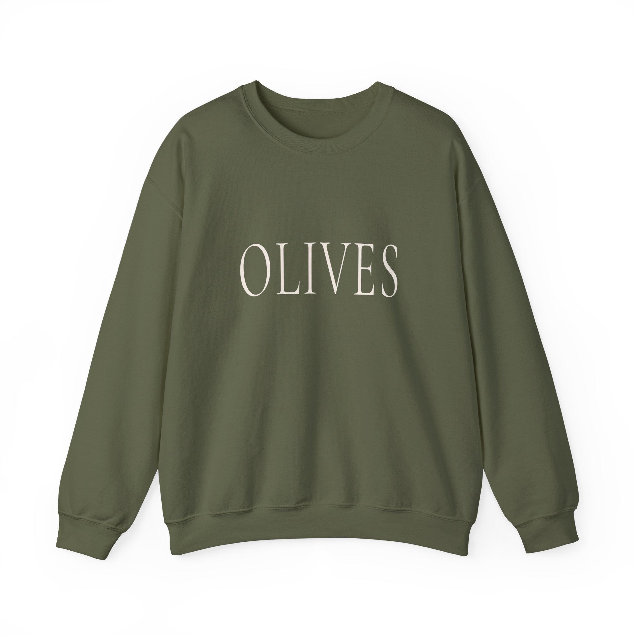 OLIVES Crewneck Sweatshirt - Minimalist Vegan Kitchen Tee for Food Lovers