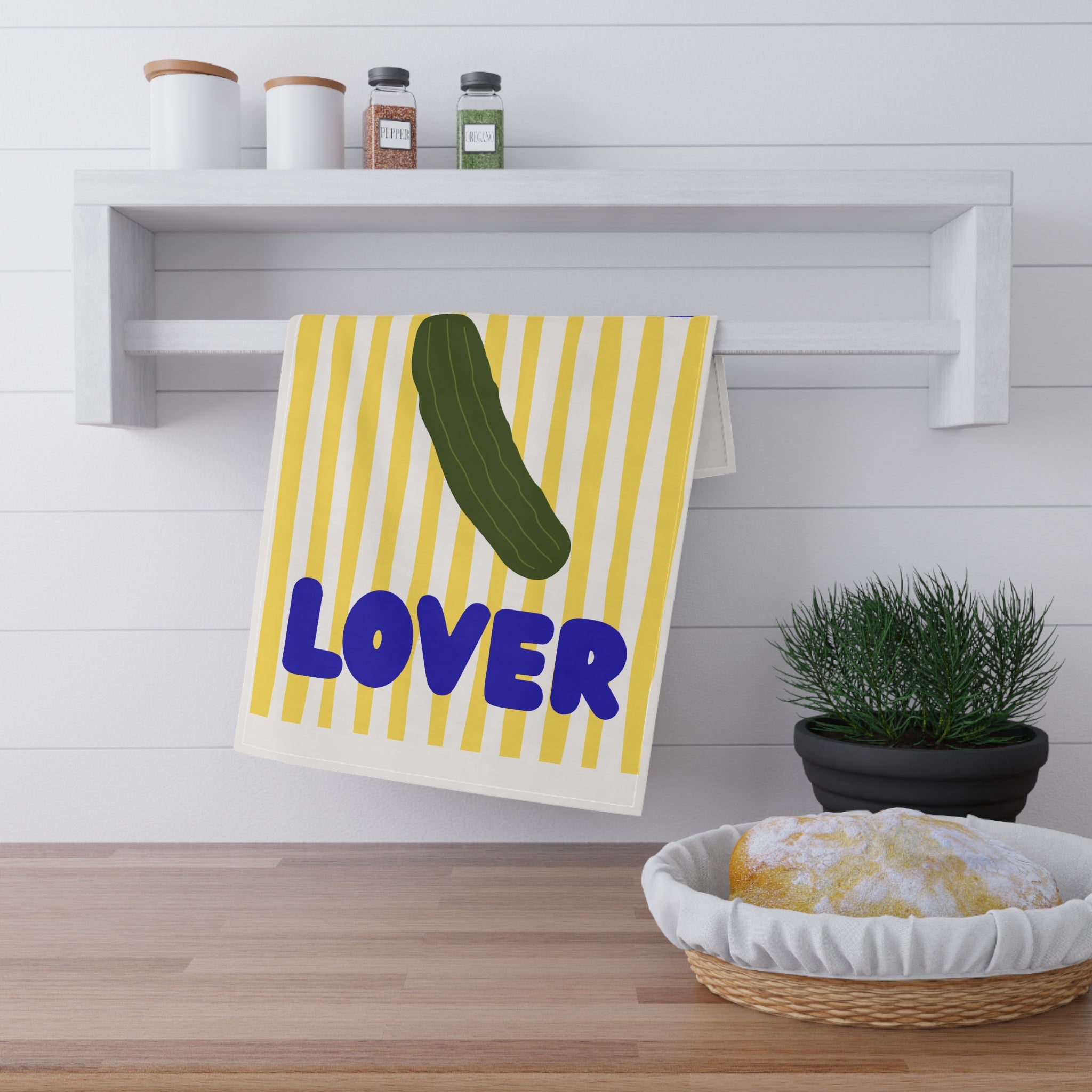 Pickle Lover Tea Towel, Striped Kitchen Dish Towel - Cotton/Poly Blend, Kitchen Hand Towel, Cooking Towel, Hostess Gift, Housewarming Gift,