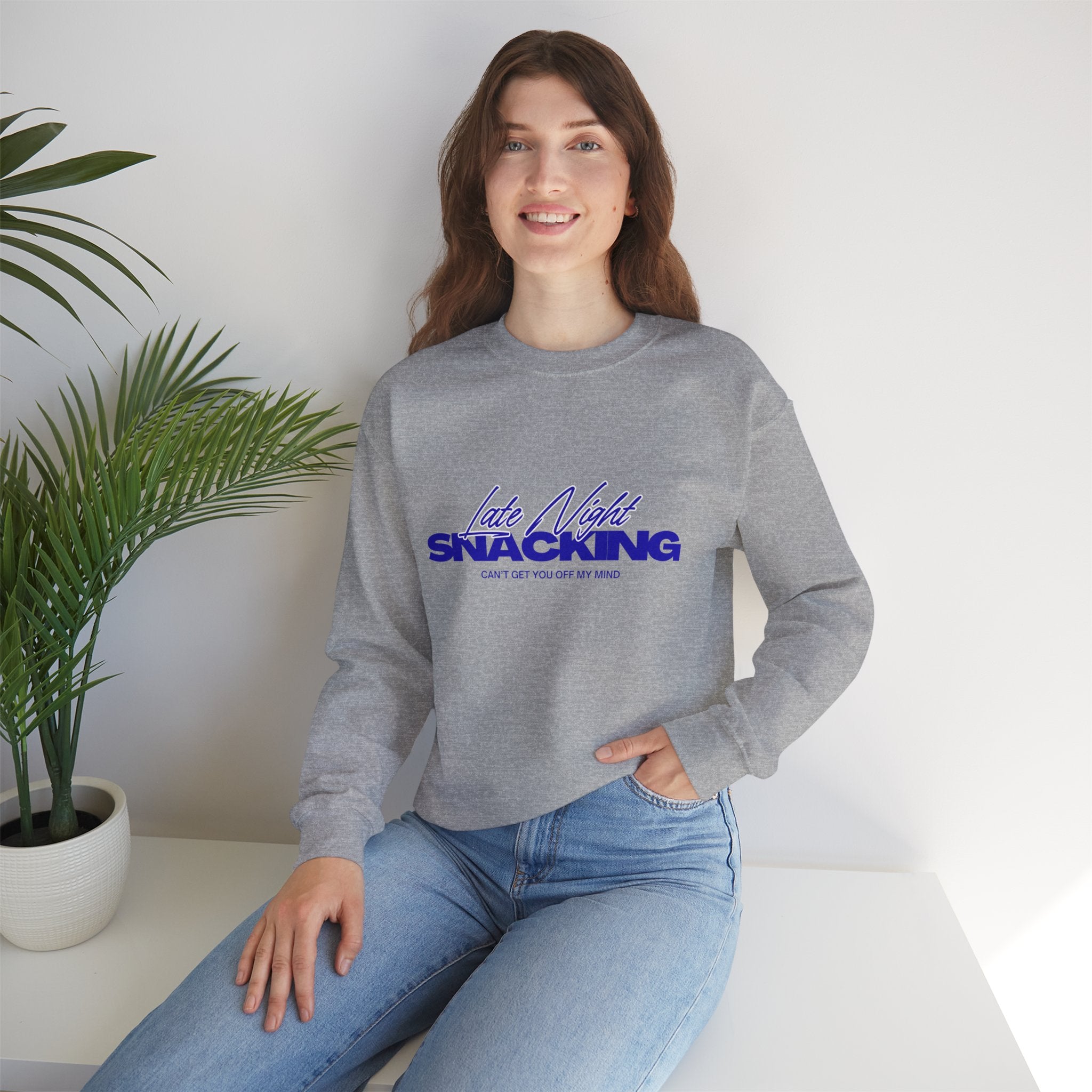 Late Night Snacking Retro Script Neon Blue Sweatshirt | Music Lyrics Snacks