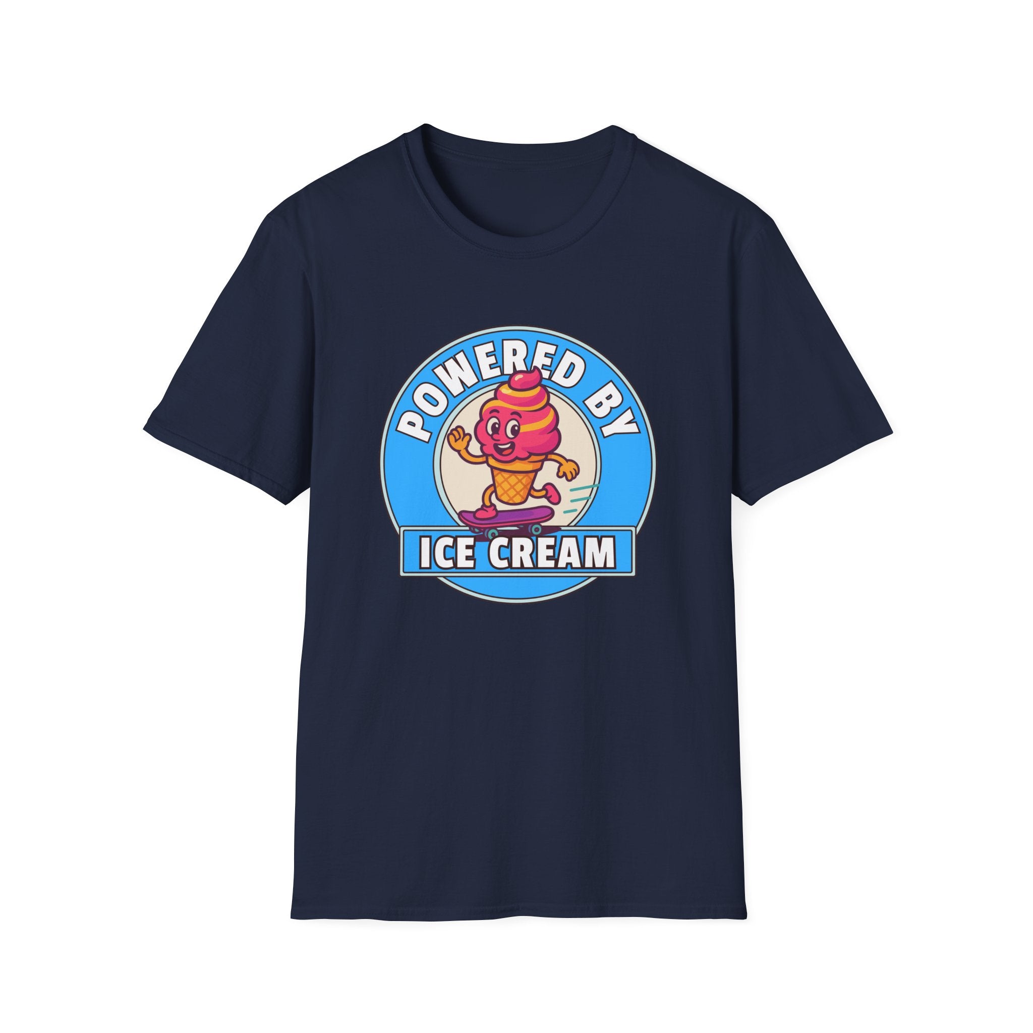 Powered by Ice Cream T-Shirt | Cute Cartoon Ice Cream Cone Logo