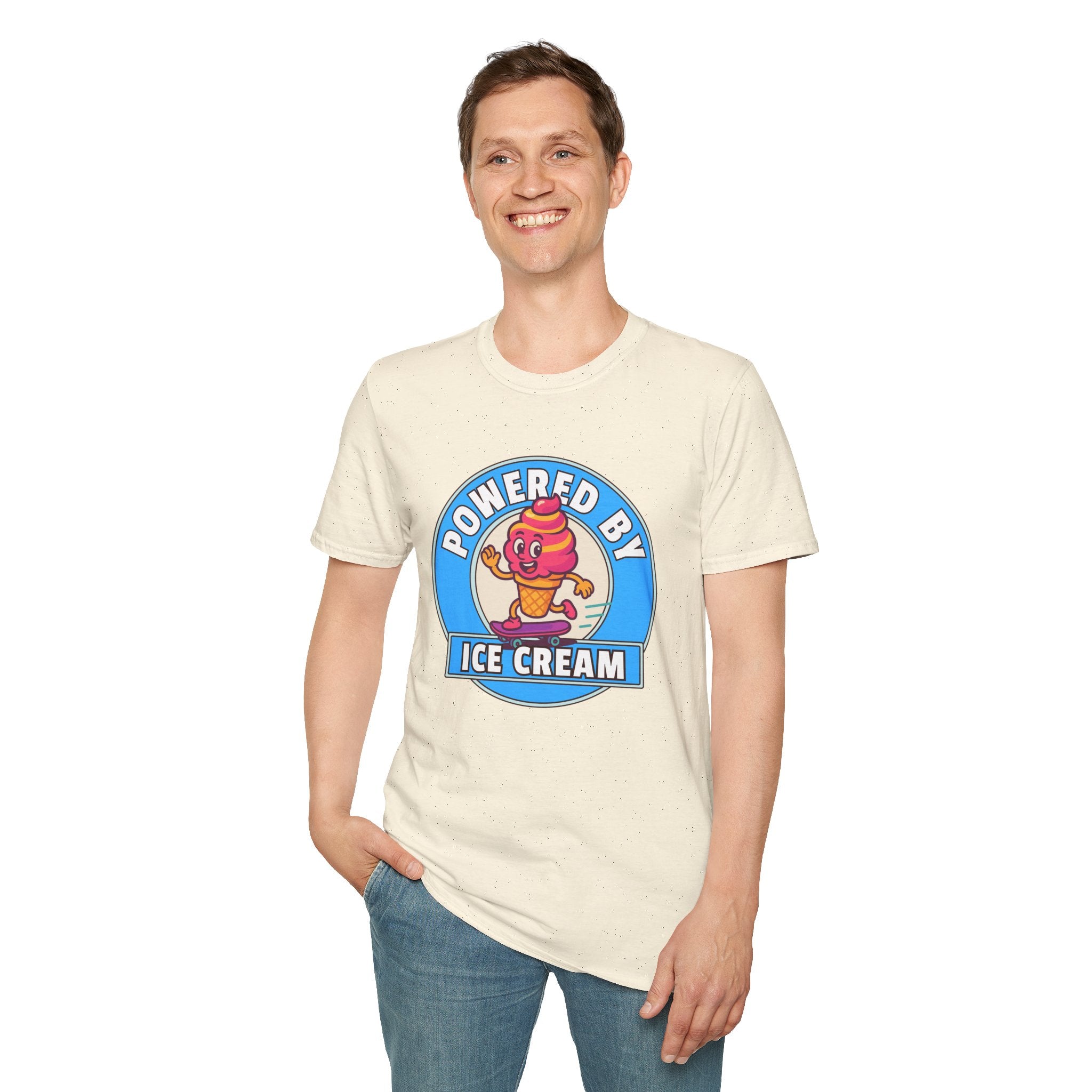 Powered by Ice Cream T-Shirt | Cute Cartoon Ice Cream Cone Logo