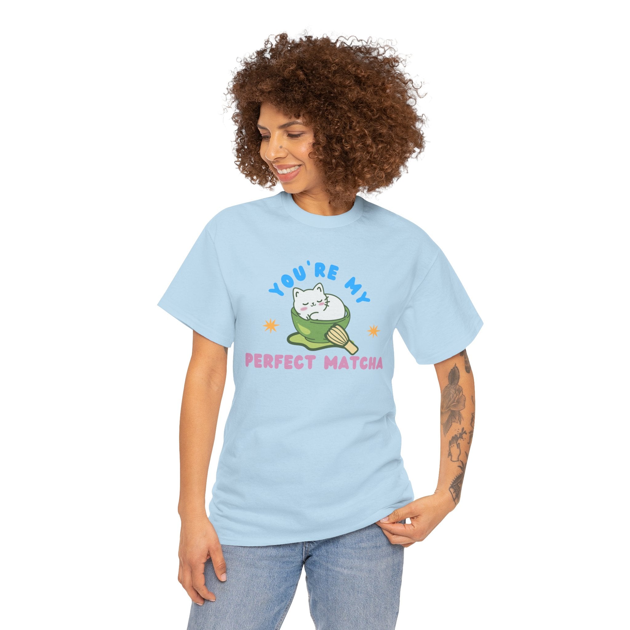 Cat Matcha Tee, Cute Matcha T-shirt, Cat Lover Gift, Unisex Tee, Heavy Cotton Tee, Perfect Matcha Shirt