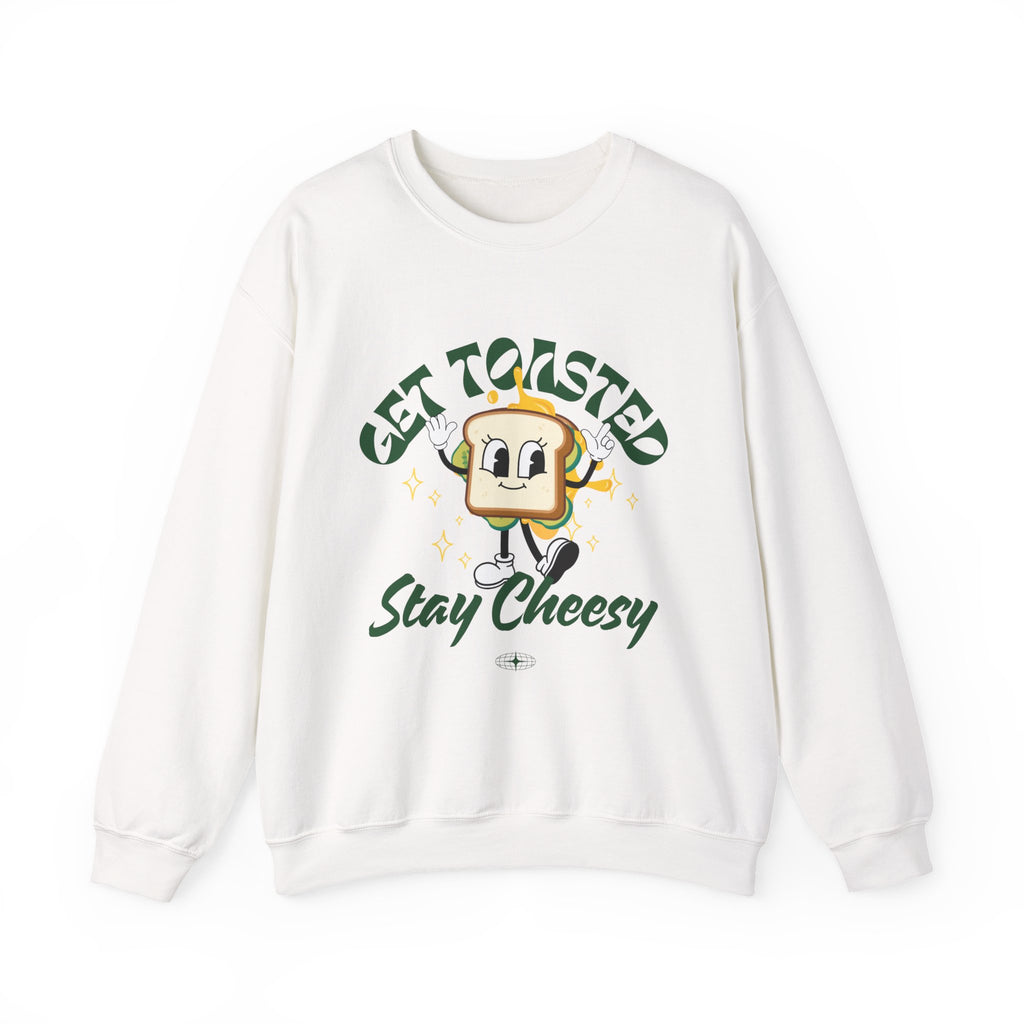 Get Toasted Stay Cheesy Sweatshirt, Cozy Graphic Crewneck, Cute Foodie Apparel, Funny Gift, Unisex Casual Wear