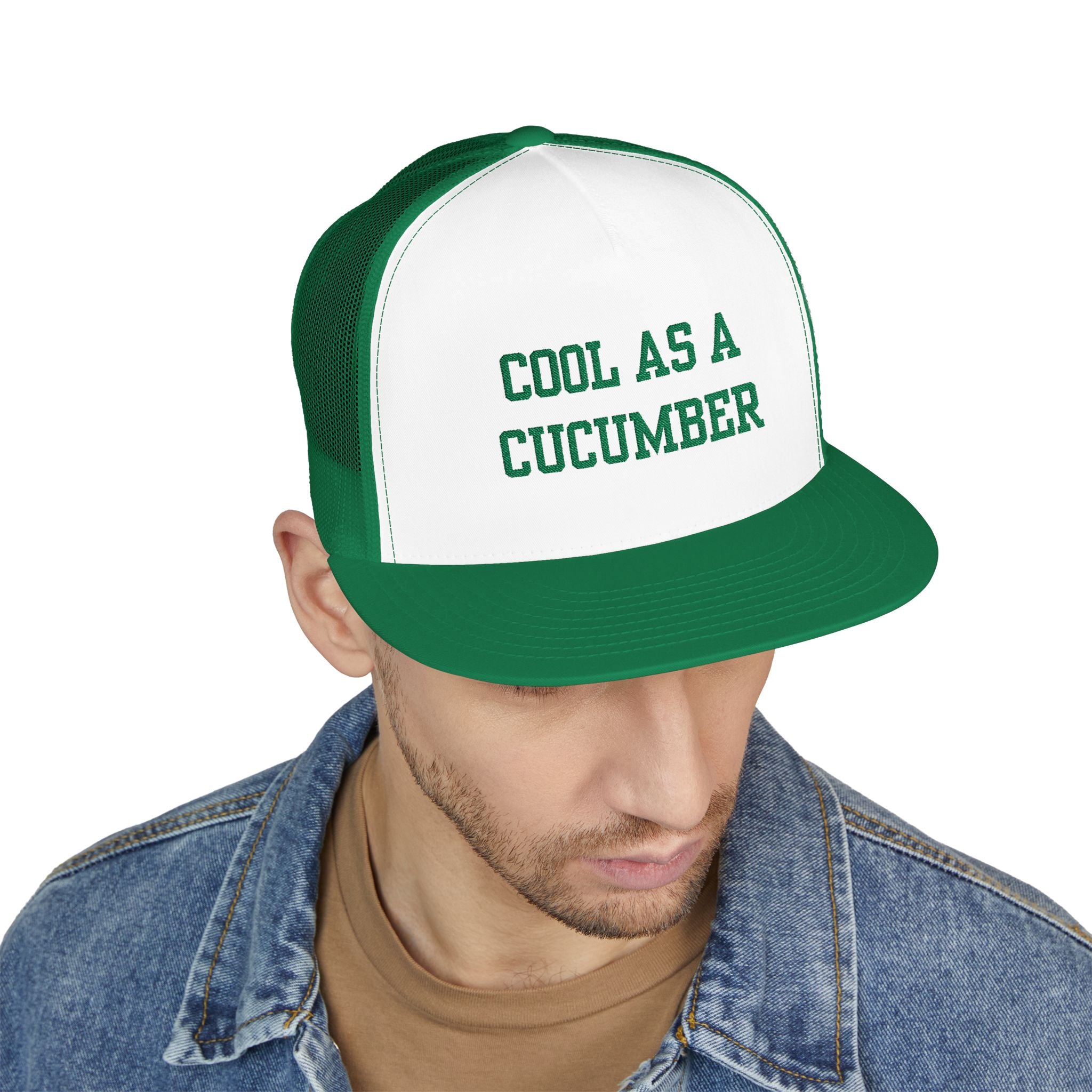 Cool as a Cucumber 5 Panel Trucker Cap, Fun Hat for Summer, Gift for Dads, Trendy Outdoor Accessory, Adjustable Cap, Foodie, Cool