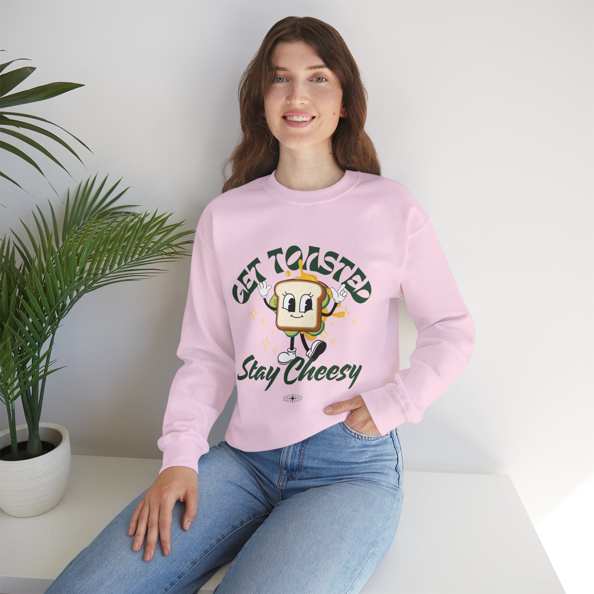 Get Toasted Stay Cheesy Sweatshirt, Cozy Graphic Crewneck, Cute Foodie Apparel, Funny Gift, Unisex Casual Wear