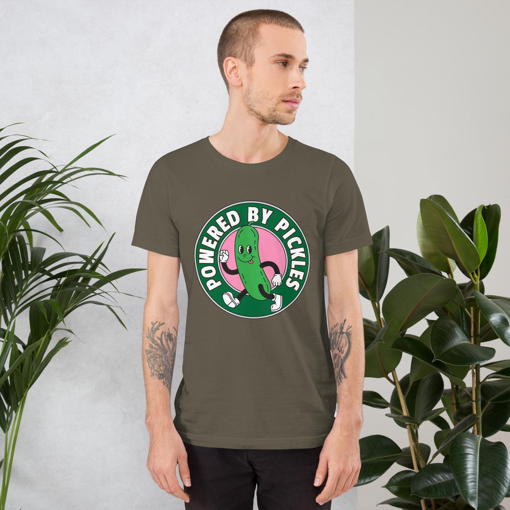 Powered by Pickles T-shirt: Funny Foodie Unisex Tee