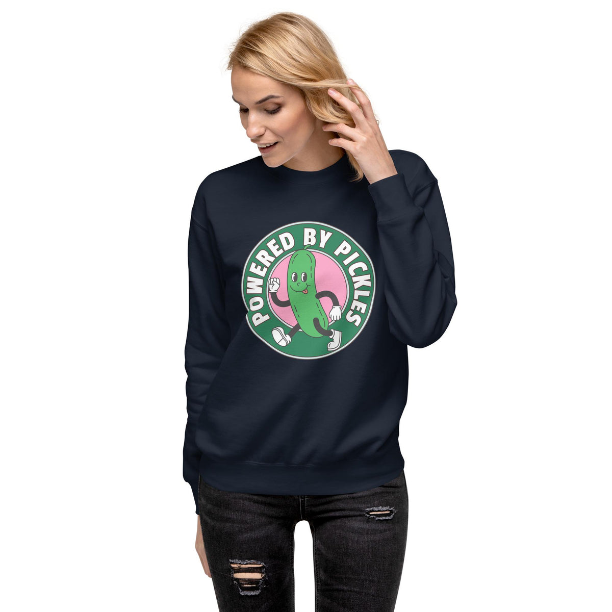 Pickles Sweatshirt | Funny Powered by Pickles Gift | Quirky Foodie Apparel | Unique Food Lover Clothing