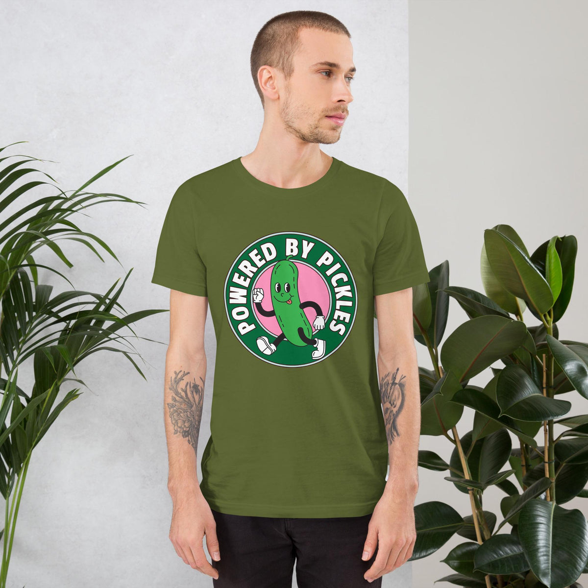 Powered by Pickles T-shirt: Funny Foodie Unisex Tee