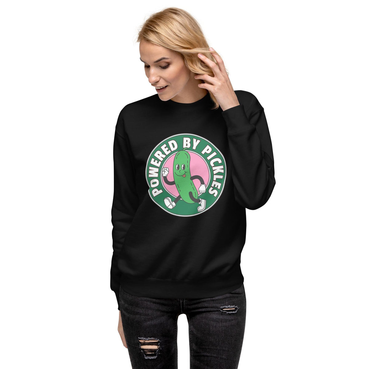 Pickles Sweatshirt | Funny Powered by Pickles Gift | Quirky Foodie Apparel | Unique Food Lover Clothing