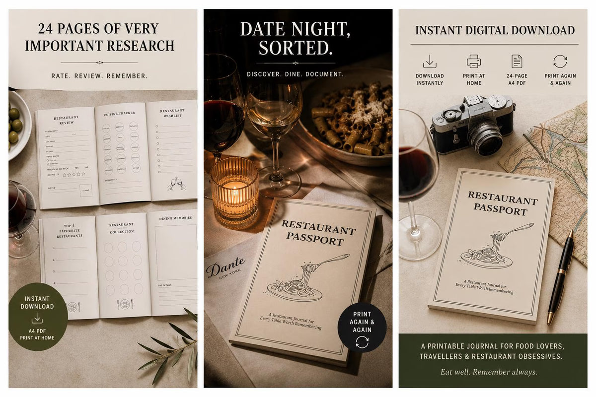 Restaurant Passport Printable, Foodie Travel Journal, Date Night Gift (Digital Download)